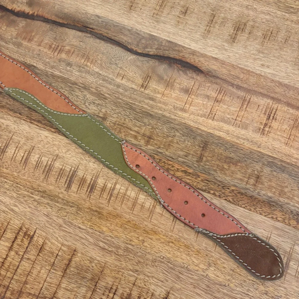Vintage Lucky Brand Y2K Patchwork Leather Belt Womens M Boho Western Eclectic